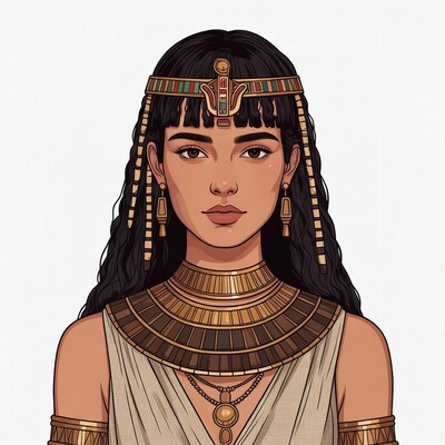 Egyptian woman in gold jewelry illustration