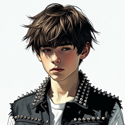 Anime boy in spiked leather jacket