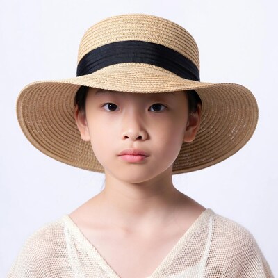Asian girl wearing straw hat