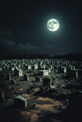 Moonlit Cemetery at Night