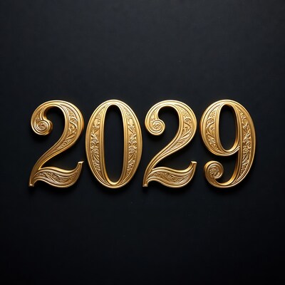 Golden 2029 Numbers on Black