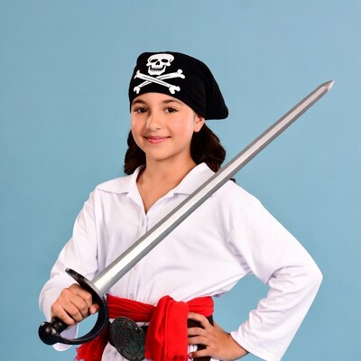 Girl in pirate costume holding sword