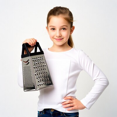 Girl holding cheese grater