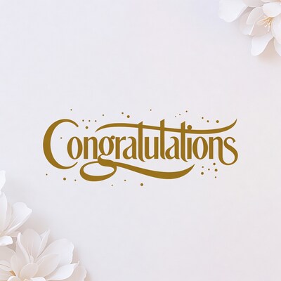 Congratulations Text with White Flowers