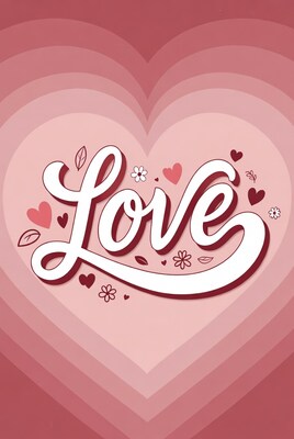 Love Text with Hearts and Flowers