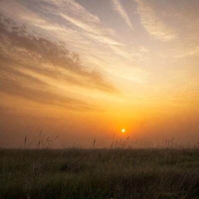 Sunrise over tall grass field