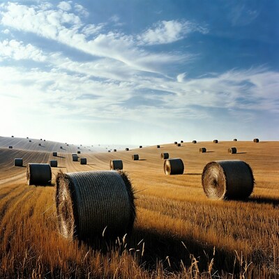 Hay bales in golden field