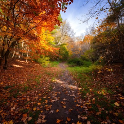 Autumn Forest Path with Colorful Trees