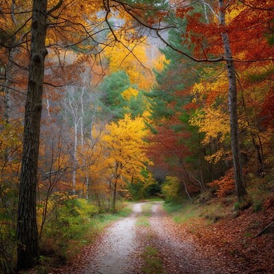 Autumn Forest Path with Colorful Trees