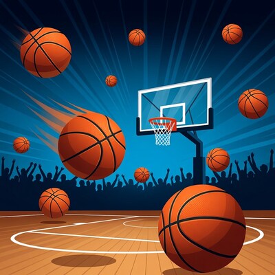 Basketball Hoop with Flying Balls
