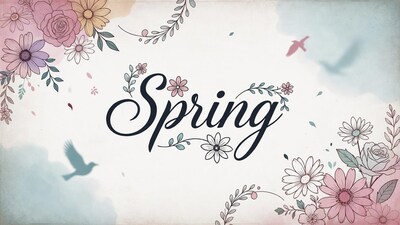 Spring Text with Flowers and Birds