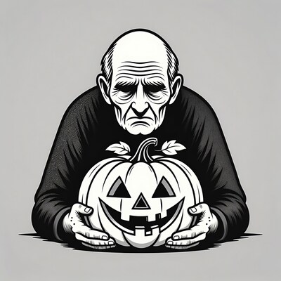 Old man holding jack o lantern