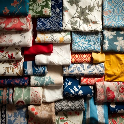 Colorful Floral Pattern Fabrics Stacked