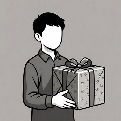 Asian man holding gift box