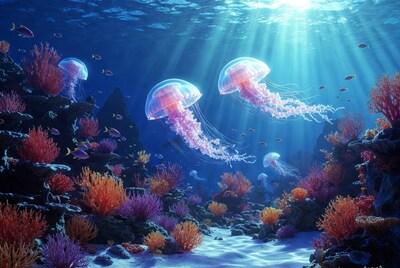 Pink Jellyfish in Vibrant Coral Reef