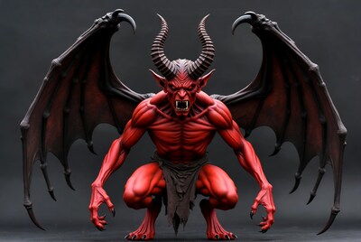 Red demonic creature crouching with wings