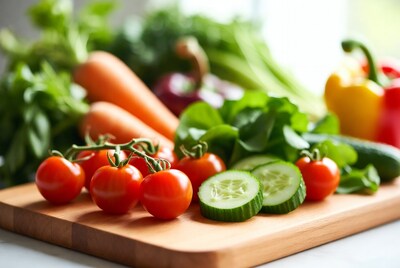 Fresh vegetables on wooden board