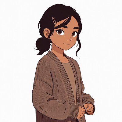 Anime girl in cardigan with hair clip