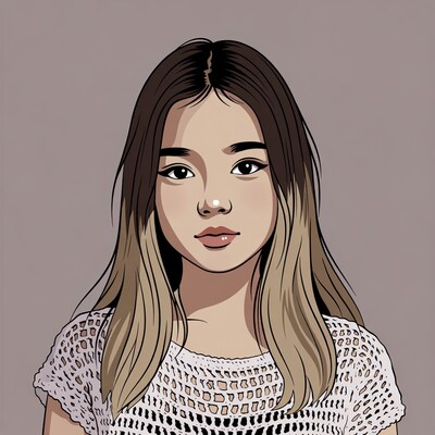 Asian girl with ombre hair illustration