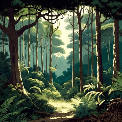 Lush Forest Path with Sunlight