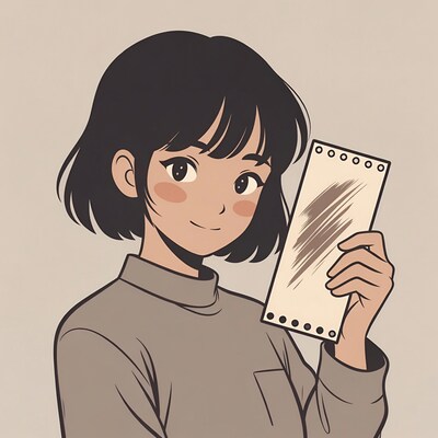 Anime girl holding paper with drawing