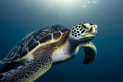 Green Sea Turtle Swimming Underwater