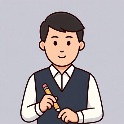 Asian man holding pencil illustration