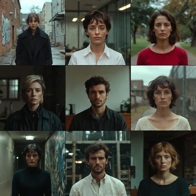 Close-up portraits of women and men