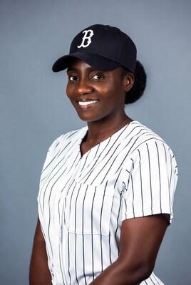 African-American woman in Boston Red Sox uniform