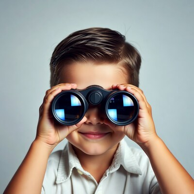 Boy looking through binoculars