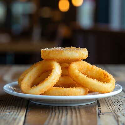 Stack of golden onion rings
