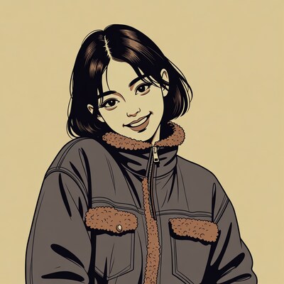 Smiling Asian woman in fur jacket