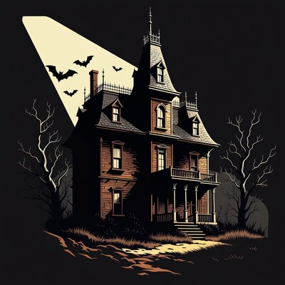 Haunted Victorian House with Bats