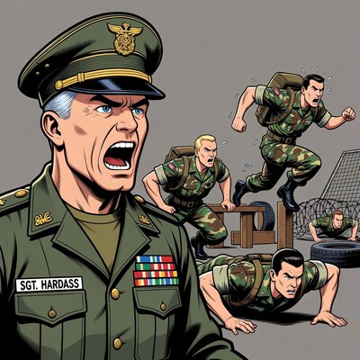 Sergeant yelling at soldiers training