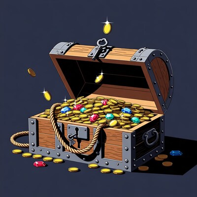 Open treasure chest overflowing with gold coins