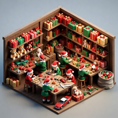 Elves Working in Santa Workshop