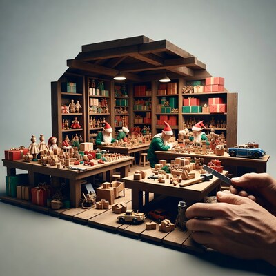 Miniature Santa Workshop with Elves and Toys