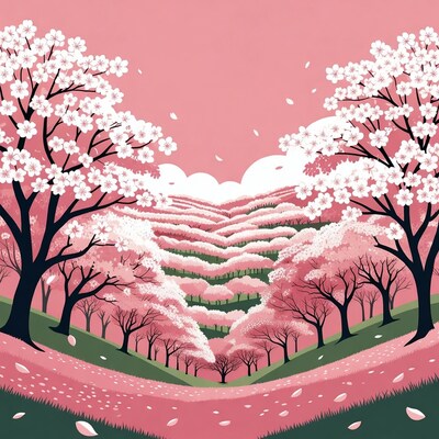 Cherry Blossom Trees in Pink Valley