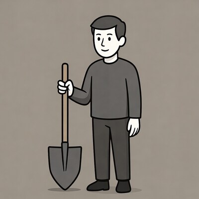 Man holding shovel illustration