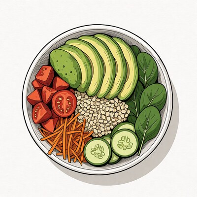 Vibrant veggie quinoa bowl illustration
