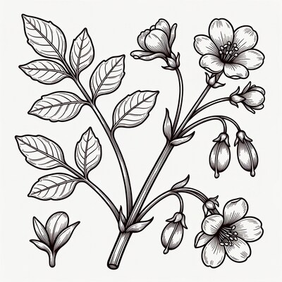 Clematis Flower Branch Line Drawing