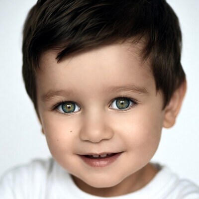 Smiling toddler boy with green eyes
