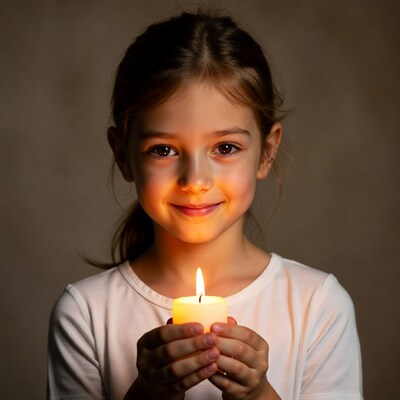 Girl holding lit candle