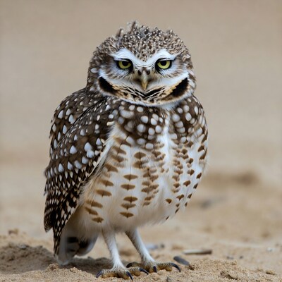 Burrowing owl on sand