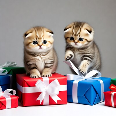 Two British Shorthair Kittens with Gift Boxes