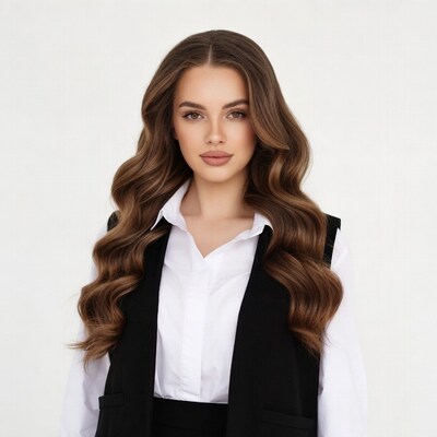 Woman in white shirt black vest