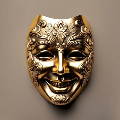 Golden ornate smiling Venetian mask