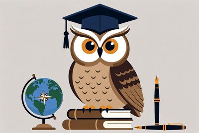 Graduation Owl with Globe and Books