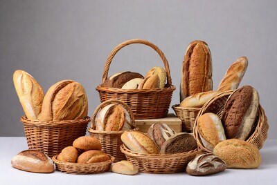 Assortment of Fresh Breads in Wicker Baskets