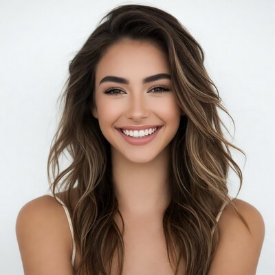 Smiling woman with wavy brown hair